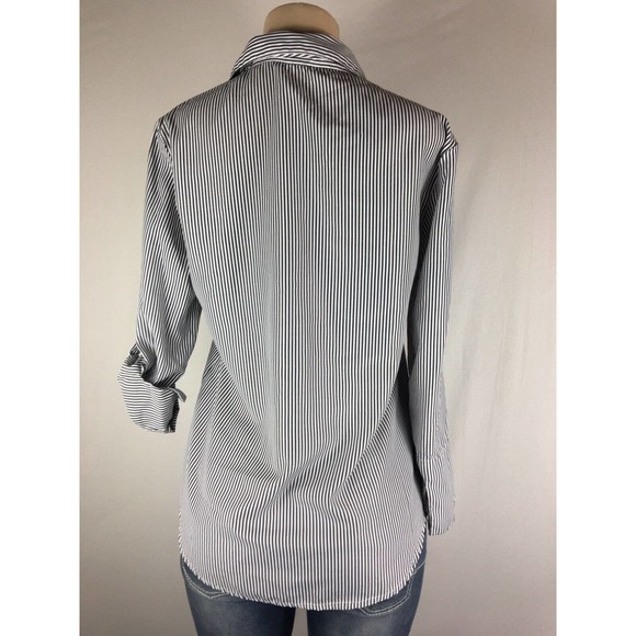 Womens Kontrol Striped Flower Embroidered Shirt Blouse Tunic Top Size Medium - Picture 4 of 9